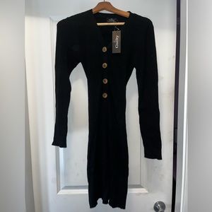 Black Mini Long Sleeved Dress with Buttons and Tied Back Size Medium NEW